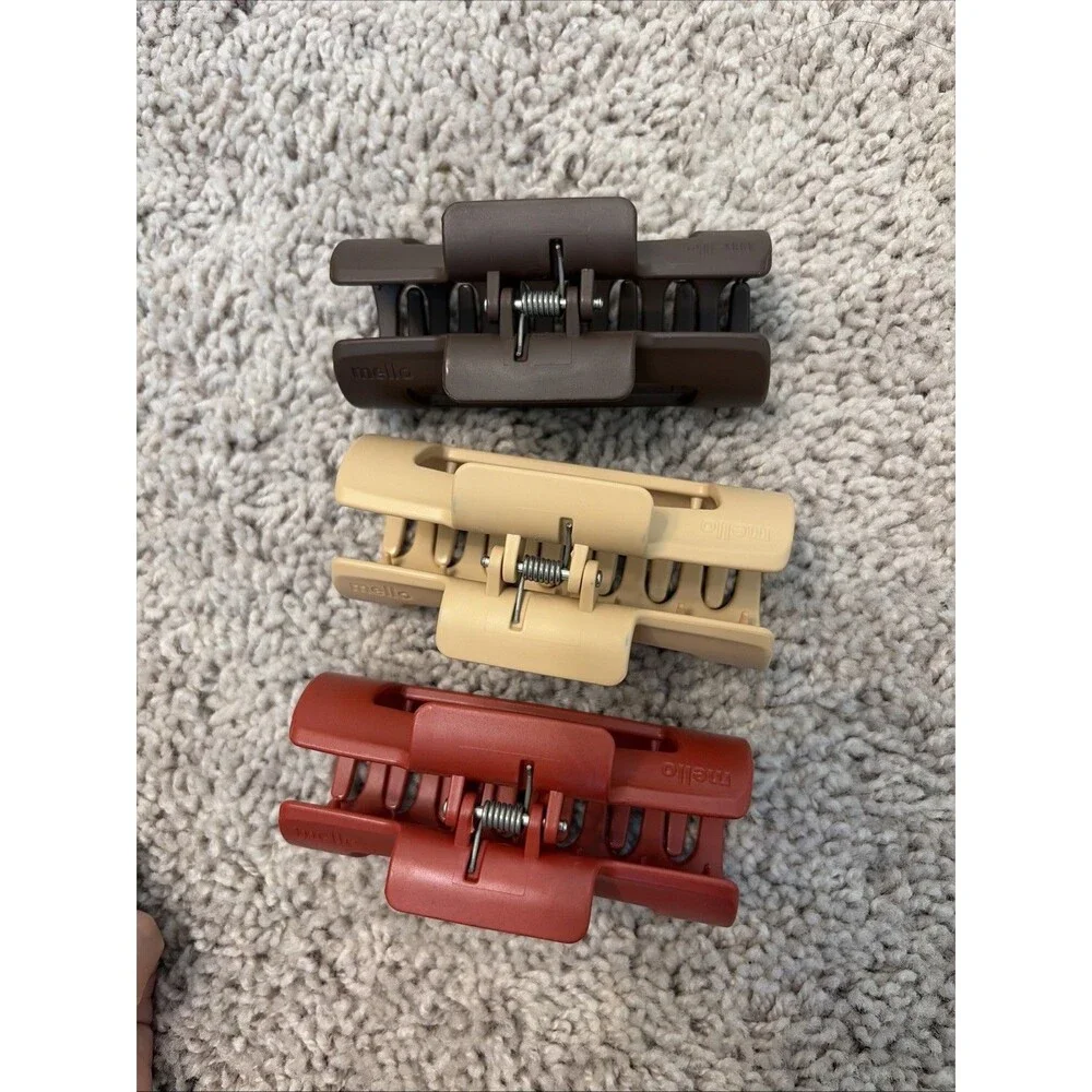 Mello Classic Claw Clip, Beige, Brown & Cherry, x3 Lot,(Medium)Squishy Claw Clip